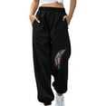 thumbnail image 2 of WREESH Womens Sweatpants Fashion Fall Winter Fitness Sport Relaxed Loose Printing Elastic Waist Long Sweatpants Black, 2 of 6