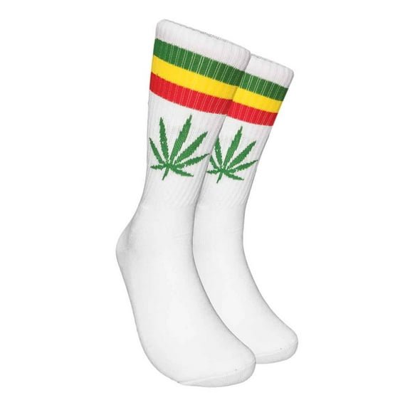 Mens Marijuana Weed Leaf Rasta White Socks