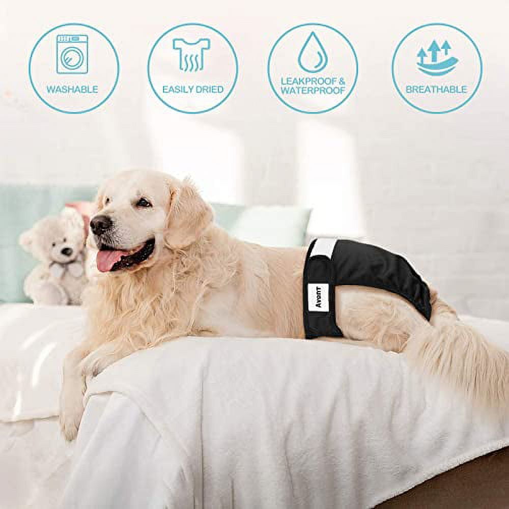 Avont 3 Pack Washable Female Dog Diapers, Premium Reusable Highly Absorbent Doggie Diapers Wraps Durable Dog Diaper Cover -Black/Brown/Grey (XL)