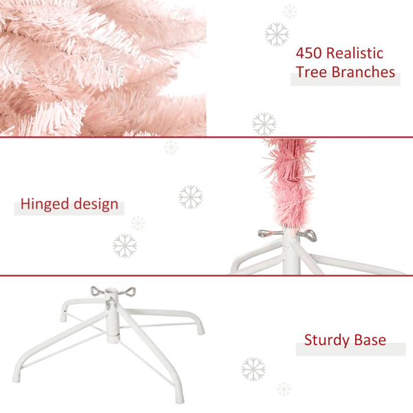 59"H Pink Christmas Tree - 450 Realistic PVC Tips, Auto-Open Branches, Detachable Foldable Metal Base, Sweet Holiday Decor for Home/Bedroom/Office