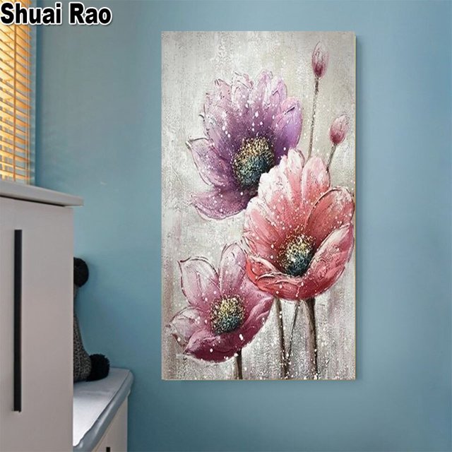 Vintage White Flowers 5d diy diamond painting Full square Round Drill embroidery cross stitch,Large Size still life,Home Art,Round 50x100m Gao Jinjia LED