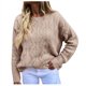 thumbnail image 1 of Abrigo de trinchlargo Suéter de manga hueca para mujer, suéter de cuello Rojoondo, suéter de punto, suéter largo informal superior (Caqui, L), 1 of 4