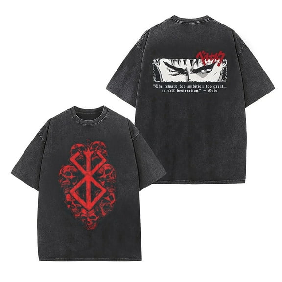 Berserk Men's Cotton Summer T-Shirts Vintage Tee Loose Fit Short Sleeve Casual Tshirts for Men Women S