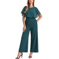 thumbnail image 1 of Mono con mangas acampanadas Inspire Chic para mujer, casual elegante, con cinturón en la cintura, pantalones de pierna ancha, atuendo de una pieza XL verde oscuro, 1 of 6
