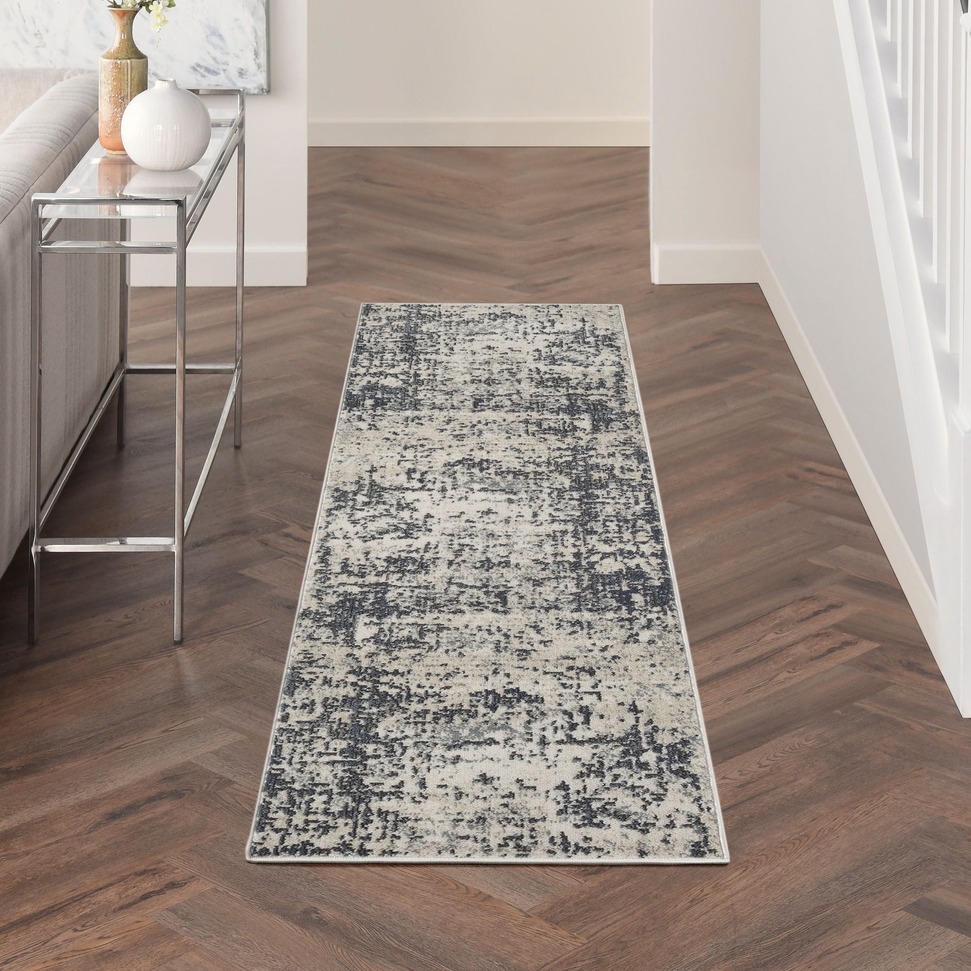 Nourison Concerto 2'2" x 7'6" Ivory Grey Modern Indoor Rug
