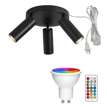 FSLiving Adjustable Close to Ceiling Lights Fixtures Ceiling Spotlighting Remote Control, Color Changing RGB White GU10 Timer Bulb Track Lighting Kit for Kitchen Shopwindow Disco Ball, 3 Lights
