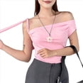 thumbnail image 2 of Tops Cortos con Hombros Descubiertos y Doble Forro para Mujer 2025, Tops Asimétricos Sin Mangas Y2K para Salir Rosa L, 2 of 9