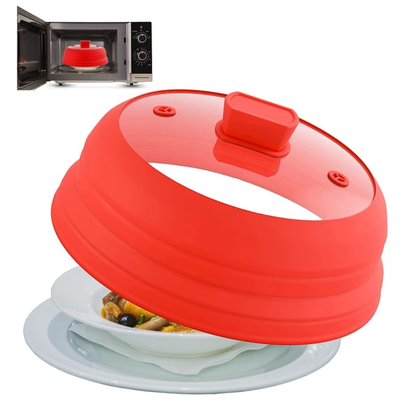 Collapsible Microwave Splatter Cover, Glass Silicone Foldable Microwave Lid for Food, 10.8 Inch Grease Splatter Guard for Pots, Pans & Bowls