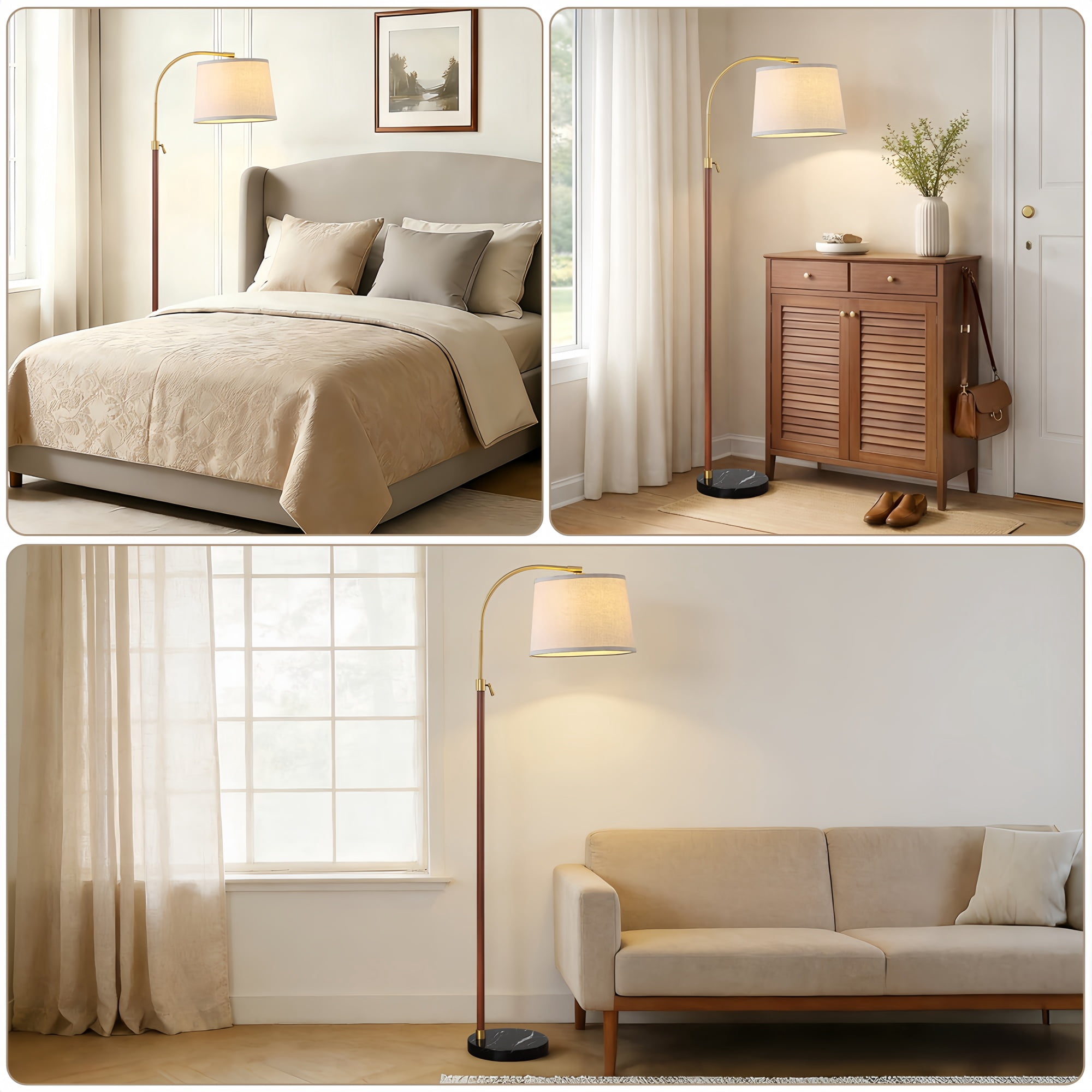 RORIA 54–64”Height Adjustable Curved Floor Lamp, Modern Standing Lamp, Suitable for Bedrooms, Living Rooms, and Offices (Bulb Included)