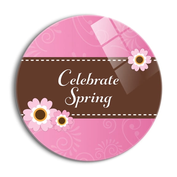 Celebrate Spring Pink Paisley Floral 24 inch Glass Wall Hanging Sign