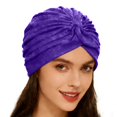 thumbnail image 2 of Pleated Velvet Turban Hat for Women - Soft Stretchy Pre-Tied Head Wrap with Top Knot, Solid Color Headscarf for Daily Wear, Chemo, or Sleep Purple, 2 of 4
