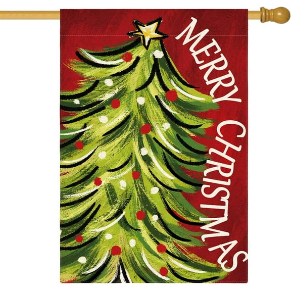 SM-XLHN Merry Christmas House Flag 28x40 Inch Double Sided, Christmas Tree Xmas Winter Holiday Yard Outdoor Decorative Flag