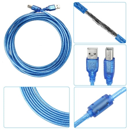 Bi Directional Usb - TSV 17 FT (5M) USB 2.0 Type A to B Male Printer Wire Cable Cord SuperSpeed USB Adapter Connector Bi-Directional Extender Cord Wire Plug for Printer, Scanner, DAC, PC, Laptop, Mac - Blue