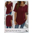 thumbnail image 7 of HUBERY Women Waffle Rolled Short Sleeve Button Crewneck Solid Color Top, 7 of 7