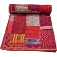 thumbnail image 2 of Patchwork Silk Kantha Quilt Bedcover Silk Patola Quilt Throw Blanket, 2 of 4