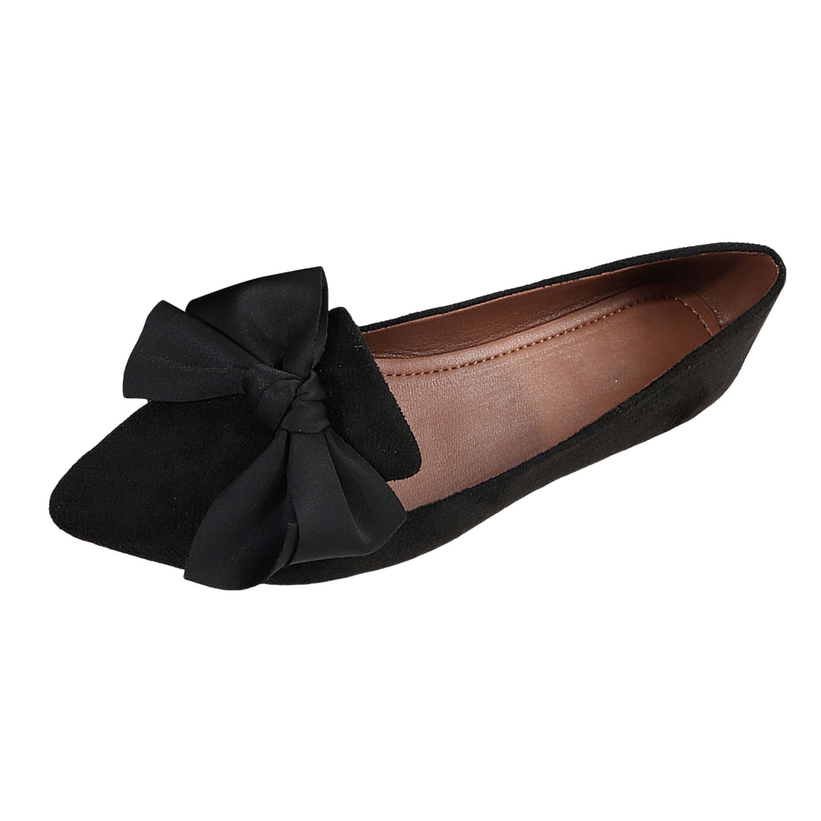 nsendm Women Shoes Adult Female Leather Shoes for Women Casual Ladies Fashion Solid Color Velvet Bow Decoration Pointed Flat Womens Shoes Size 9