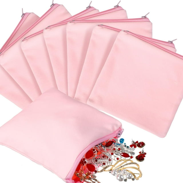Sanwuta 8 Bolsas de Terciopelo Rosadas con Cierre para Almacenamiento de Joyas 23x30 cm