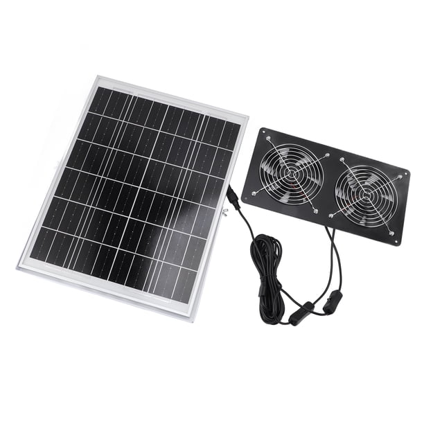 Kit De Ventilador Dual De Panel Solar, Ventilador Solar De Ventilación Portátil Laminado De Vidrio Templado 30W Para Cobertizo Para Casa De Mascotas