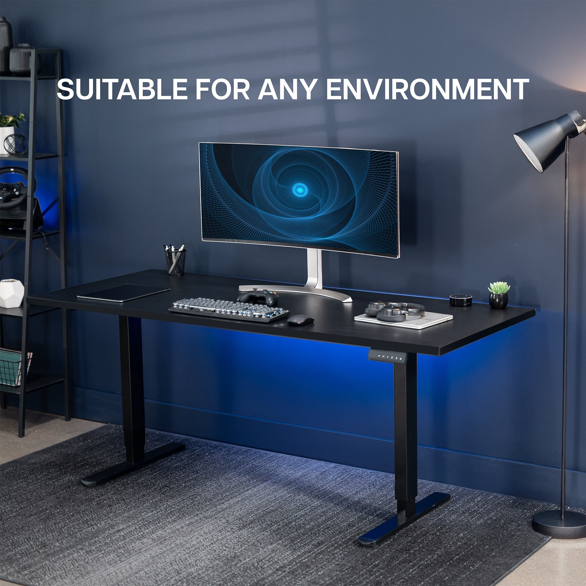 VIVO Dual Motor 71” x 30” Standing Desk, 1-Piece Black Top, Black Frame