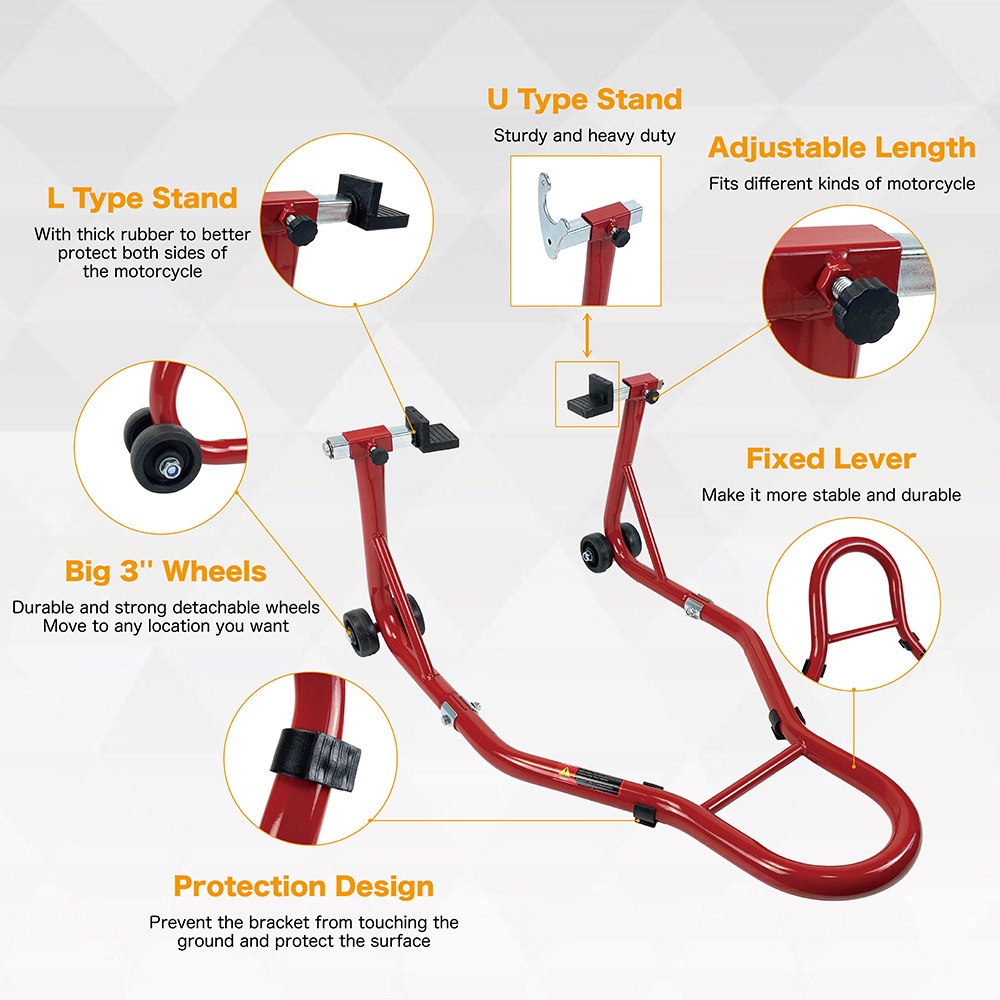 Motorcycle Stands, 850 lbs Capacity Rear Wheels Lift with U+L Adjustable Swingarm Spool, Heavy Duty Swingarm Paddock Stands Red