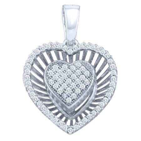 10K White Gold 0.25ctw Fancy Sleek Fashion Pave Diamond Heart Fashion Pendant