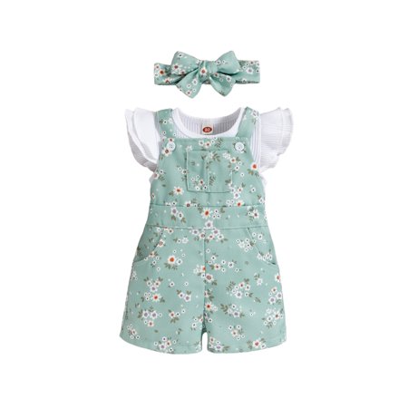 

LAPAKIDS Infant Baby Girls Clothes Set T-Shirts Tops Suspender Shorts Headband 3PCS Outfits 18-24 Months