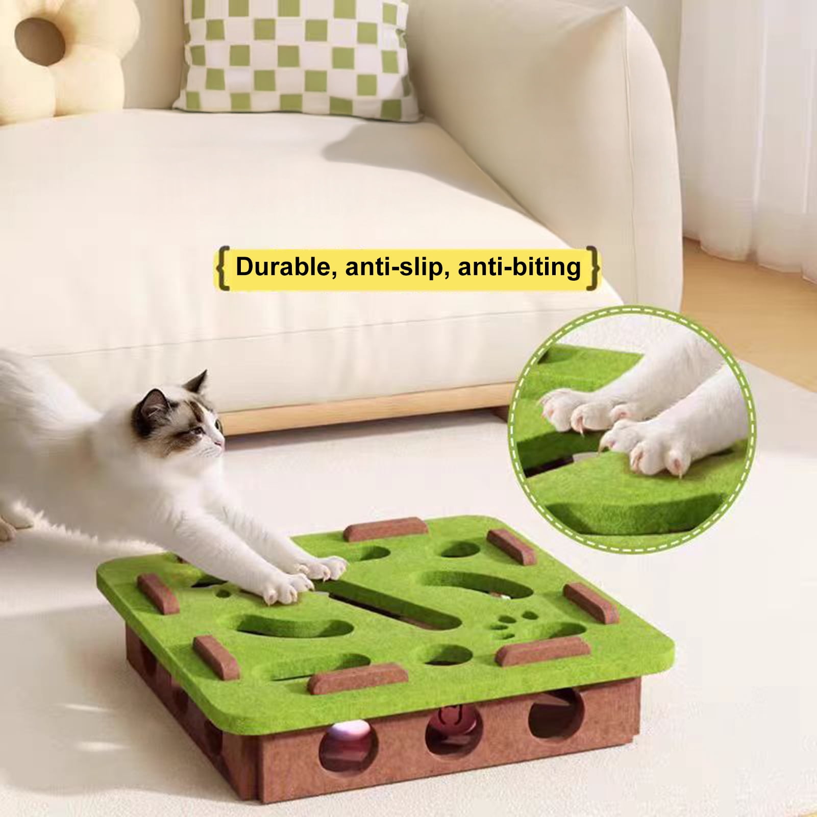 YIFAEUX Cat Scratch Enrichment Box Interactive Felt Scratch Toy Fun Maze Box Cat Puzzle Toy with Bell Balls for Indoor Cats Scratching Mental Stimulation