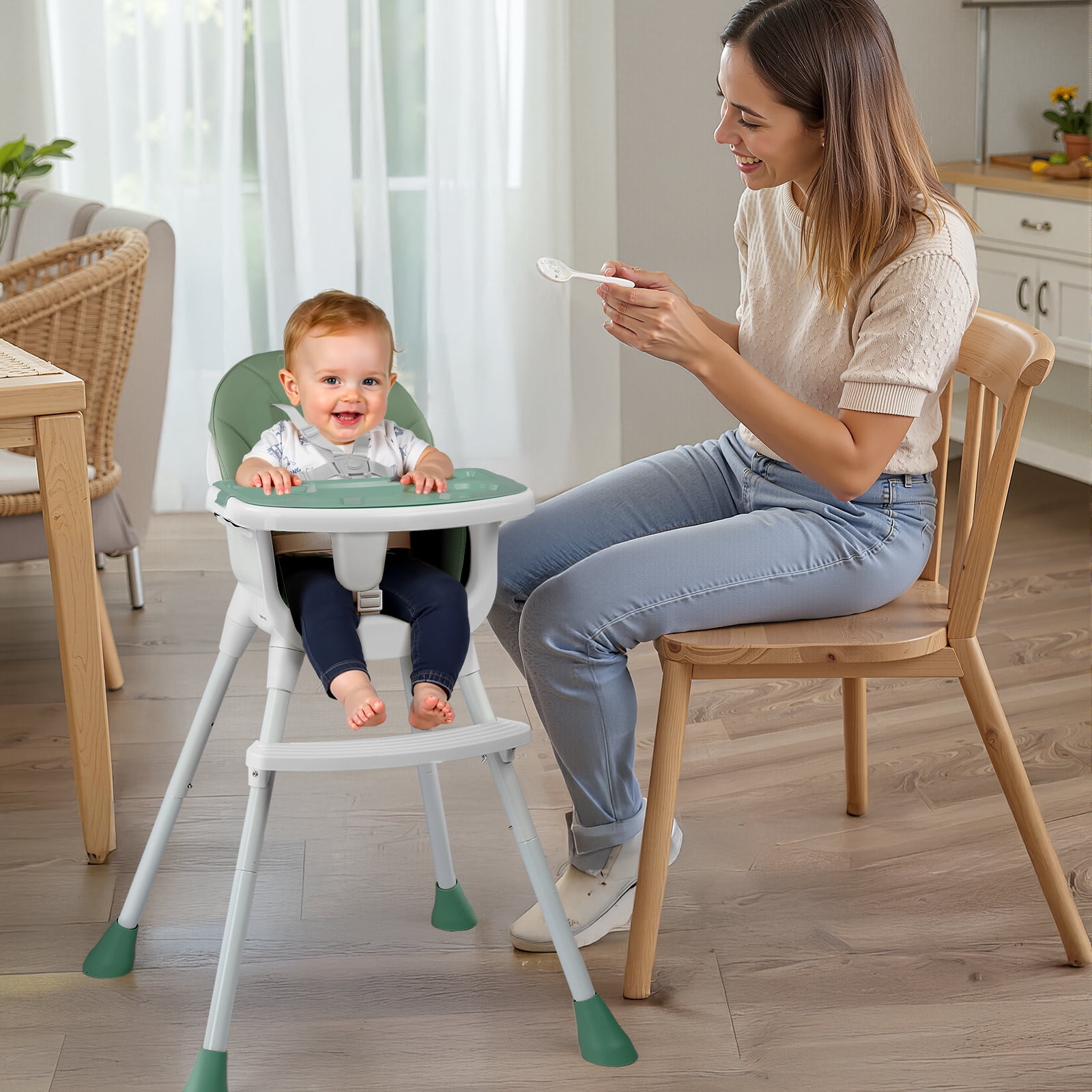 Ktaxon Baby High Chair, Convertible 3 in 1 High Chairs for Babies and Toddlers, Baby Highchair with 5-Point Safety Harness, Adjustable Dining Tray, Green