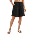 thumbnail image 3 of Ahuyic Womens Shorts,Plus Size Pants for Women,Womens Solid Color Casual Drawstring Sports Shorts With Pocket,Black,L, 3 of 5