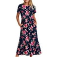 thumbnail image 2 of Viikei Summer Boho Short Sleeve Dress,Women's Printing Casual Short Sleeve Crewneck Dress Flowy Tiered Maxi Beach Dress with Pockets Black XXL, 2 of 6