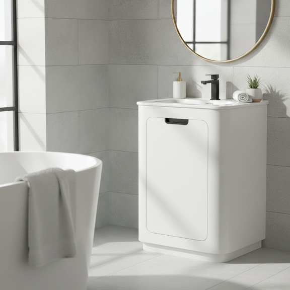 Fine Fixtures Shireplace 24 Inch Bathroom Vanity with Sink, Satin White – Elegant Modern Design, Soft-Close Doors