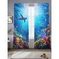 thumbnail image 2 of Summer Marine Life Sheer Curtains 84 Inch Long 2 Panels, Ocean Shark Turtle Coral Light Filtering Rod Pocket Curtains, Sheer Voile Drapes for Living Room Bedroom, 52"x84", 2 of 8