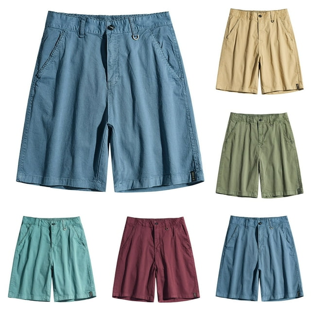 BADHUB Men's Golf Shorts Classic Button Zipper Cargo Shorts Solid Color Lightweight Work Shorts Clearance Khaki XL