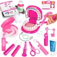 thumbnail image 1 of Set de dentista Pretend Play ULOVEME rosa con aparatos ortopédicos y dientes extraíbles, 1 of 8