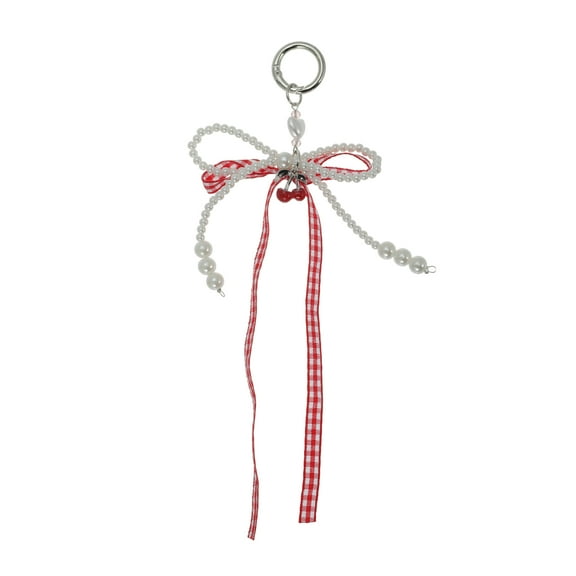 Unique Bargains 1 Pc Fashionable Bow Cherry Handbag Charm Decorative Keychain Red White