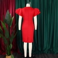 thumbnail image 4 of AURA Plus Size Midi Bodycon Dress Round Neck Ruffle Sleeve Rhinestone Hollow High Waist Elegant Party Dress, 4 of 8