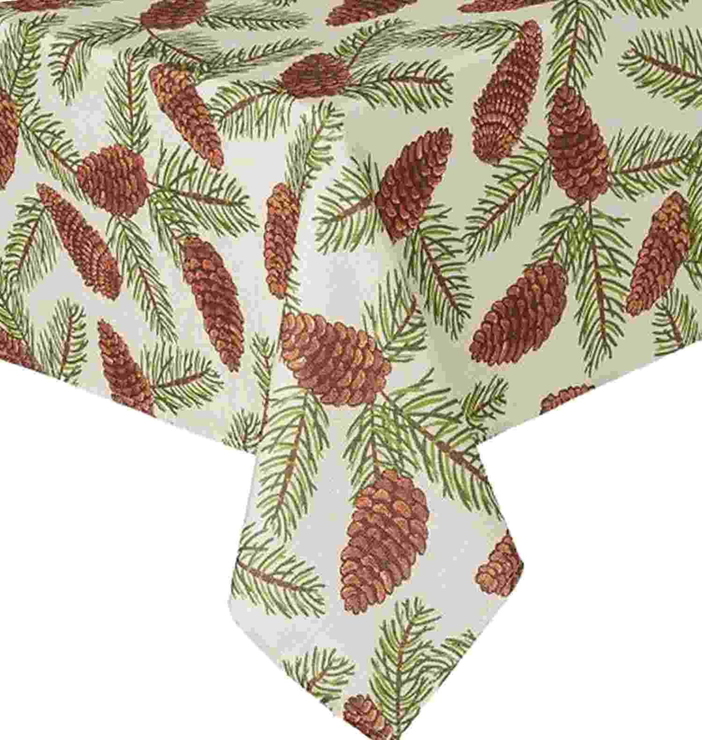 St Nicholas Square Woven Pine Cone Print Tablecloth Pinecone Fabric 90 ...