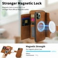 thumbnail image 6 of 2 in 1 Wallet Case for Apple iPhone 12 Pro / 12 6.1", Detachable Magnetic Back Cover Cards Slots Zipper Pocket Ring Holder Magnetic Closure Protective Drop Proof Case Cover for Women Men,Brown, 6 of 11