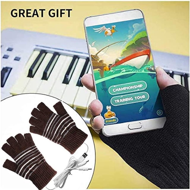 Guantes calentados por USB para hombres y mujeres, guantes sin dedos de punto a rayas, guantes de invierno para ordenador portátil para adultos