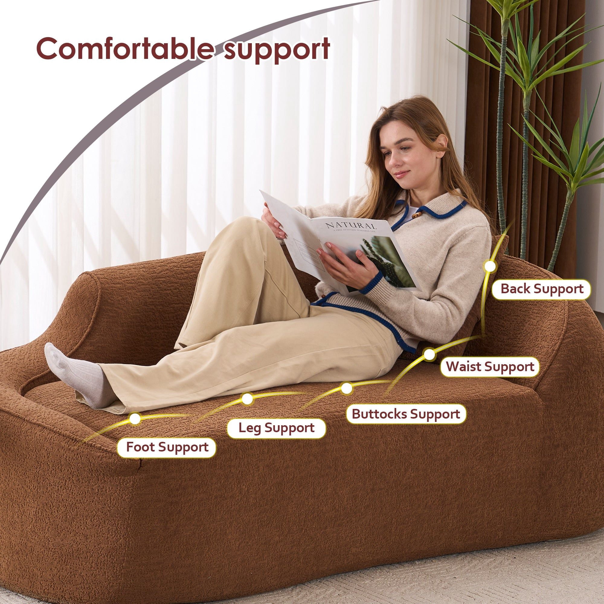 Sailvan Compression Curved Chaise Longue Loveseat Sofa Bed with 1 Pillow