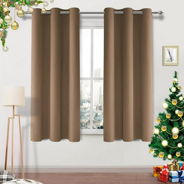 Cortinas Blackout con Aislamiento Térmico para Estar/Recámara Ventana, 2 Paneles Cortinas de Sala de Estar, Suave Poliéster Tela Impermeable, Reducción Ruido (Caqui)