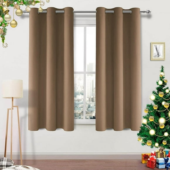 Cortinas Blackout con Aislamiento Térmico para Estar/Recámara Ventana, 2 Paneles Cortinas de Sala de Estar, Suave Poliéster Tela Impermeable, Reducción Ruido (Caqui)