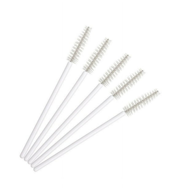 Zhuge 100 piezas de cepillos desechables para rímel de pestañas, para extensiones de pestañas, cejas y maquillaje (varilla blanca, cabeza blanca)