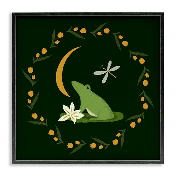 Stupell Industries Frog & Moon Garland Animals Painting Black Framed Art Print Wall Art, 12 x 12
