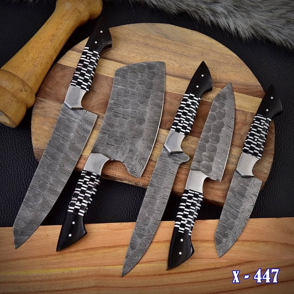 CUSTOM HANDMADE FORGED DAMASCUS STEEL CHEF KNIFE SET KITCHEN KNIVES SET STEAK