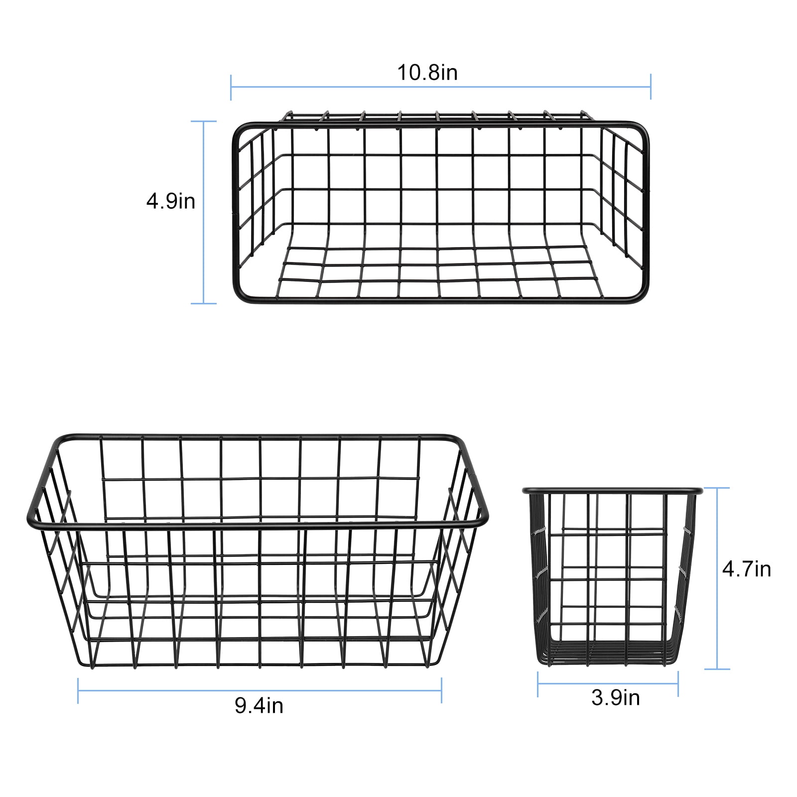NEX Hanging Metal Storage Basket No Drilling Wall Mounted, Black, Set of 2