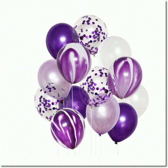 Fête Pop: 50 Pcs 12 "Ballons Violets et Blancs - Confettis Remplis, Lavande & Ballons Remplis d'Hélium pour les Décorations d'Anniversaire & Thème Violet Ballon Guirlande Arc