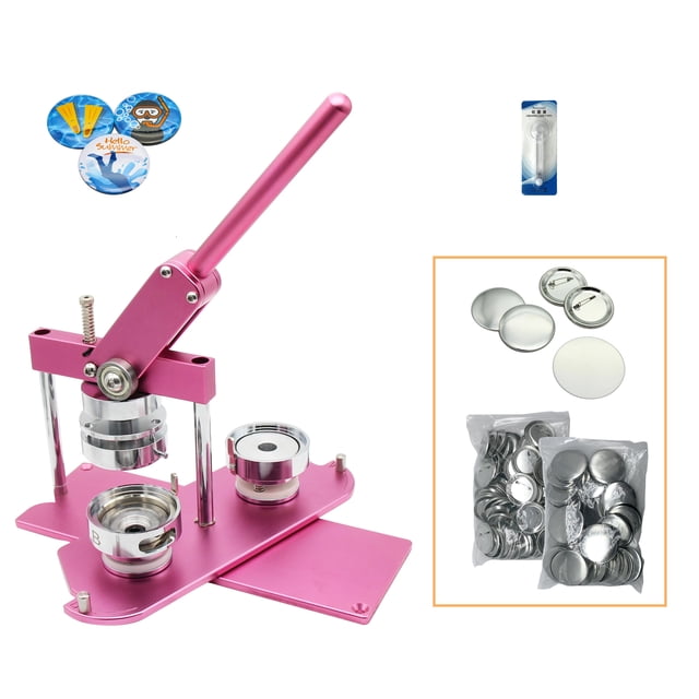ChiButtons Button Maker Kit 58mm (2 1/4") Badge Press Machine-B400 + 58mm Round Die Moulds + 100 set Button Components + Adjustable Circle Cutter (Pink-New)