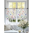 thumbnail image 4 of Botanical Flowers Semi Sheer Window Curtains 45 Inches Long, Watercolor Floral Plants Country Rod Pocket Voile Silky Chiffon Curtain Light Filtering Drapes for Living Room, Kitchen, 52"x45", 2 Panels, 4 of 9