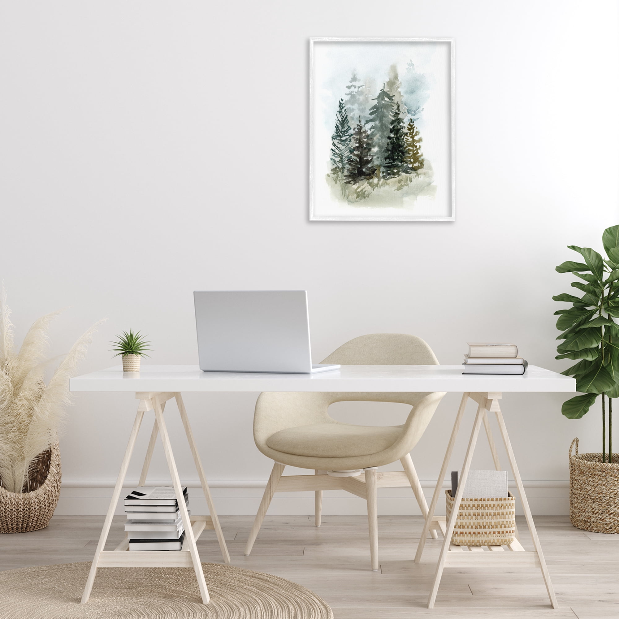 Stupell Industries Layered Forest Trees Botanical & Floral Painting White Framed Art Print Wall Art, 24 x 30